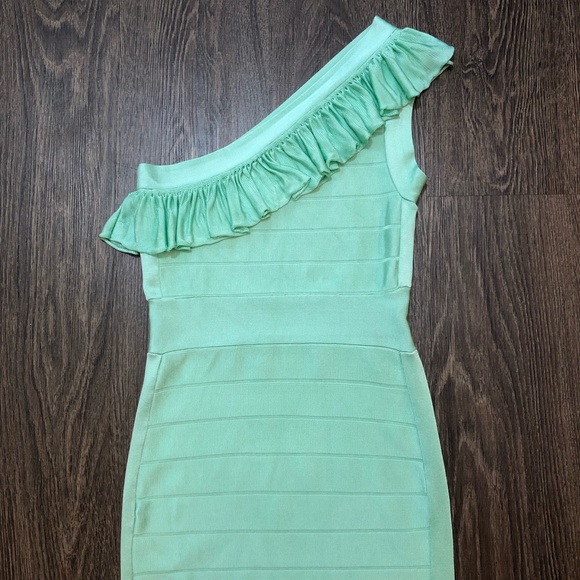 Y2K French Connection Classic One Shoulder Mint Green Bandage Dress - Picture 15 of 17